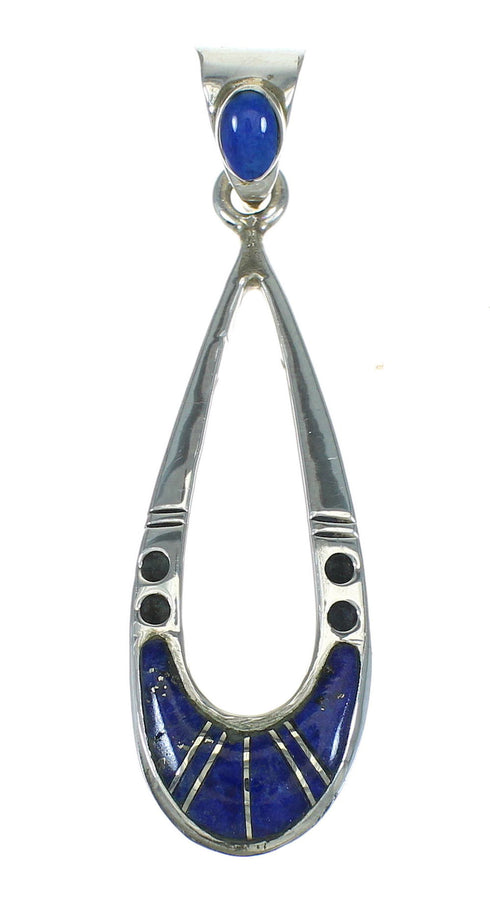 Genuine Sterling Silver And Lapis Inlay Southwestern Slide Pendant YX67403